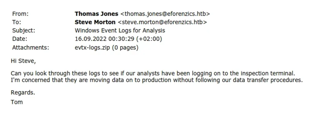 screenshot of the email