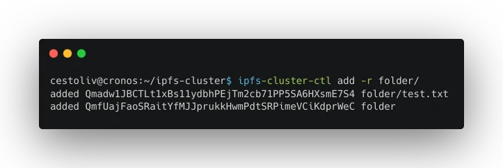the return off the command that pin recursively on a cluster