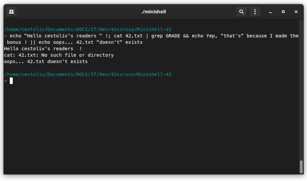 screenshot of Minishell